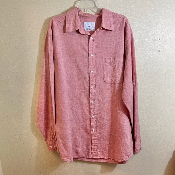 RY Casuals Size XLT Red/Rust Linen Cotton Button Shirt Convertible Sleeve - Picture 2 of 8